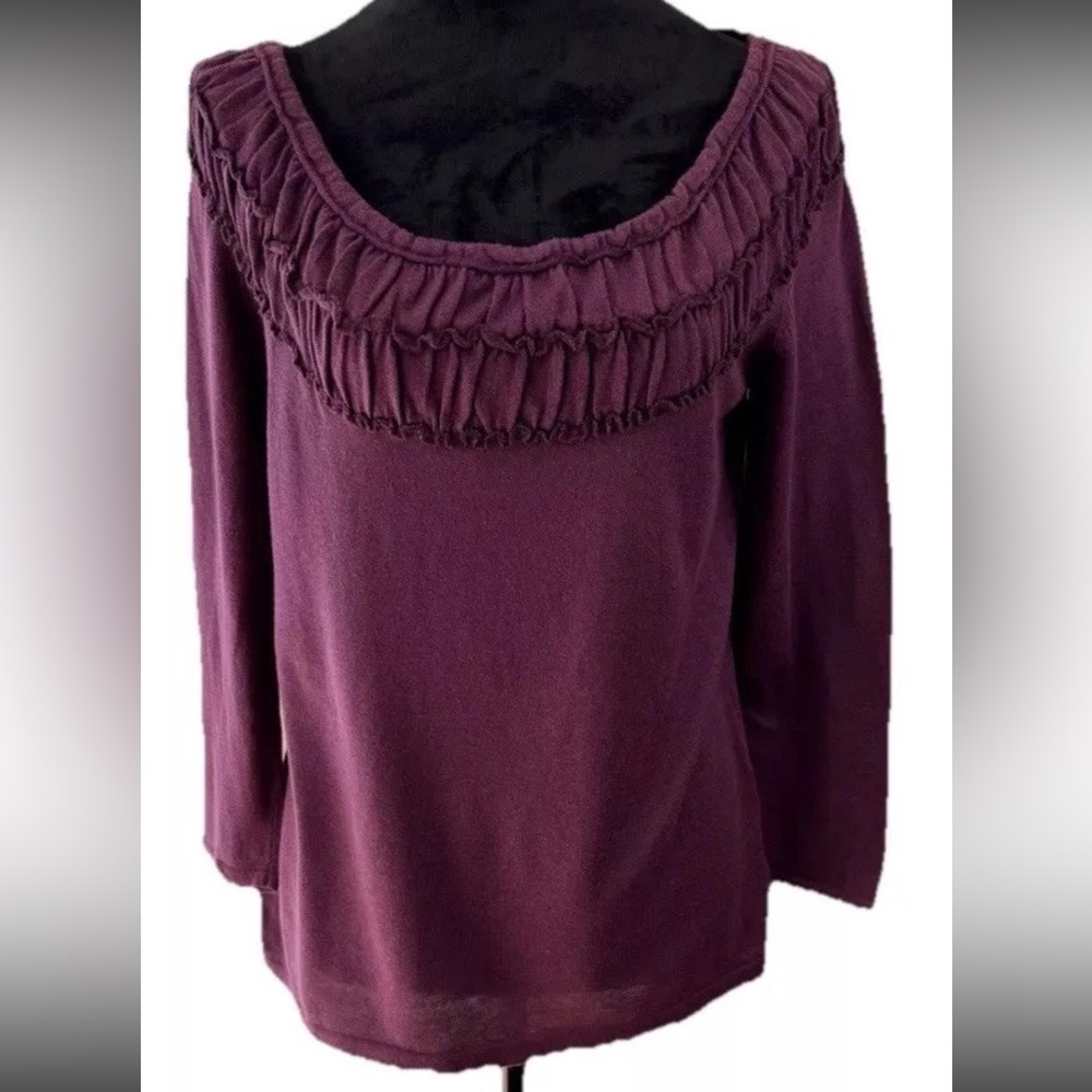 Ashley‎ Judd purple knit pullover sweater gathered necklace size small cotton bl